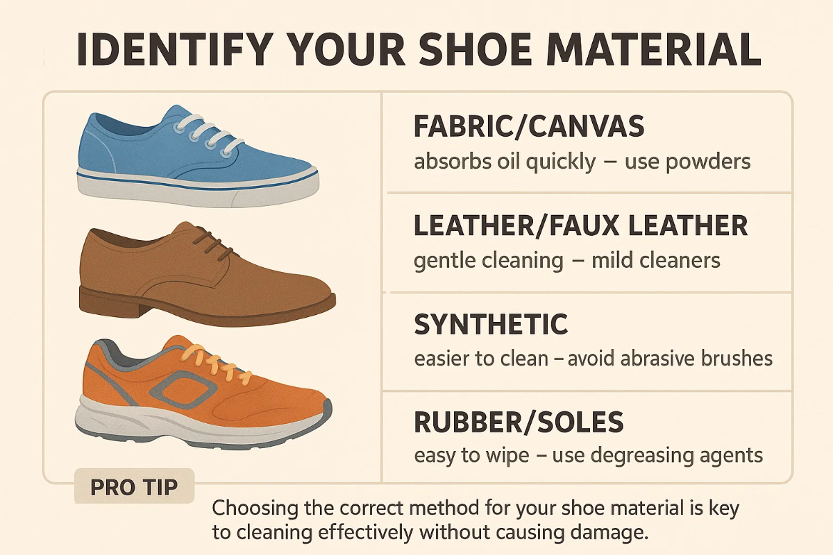 How to Remove Oil Stains from Shoes Without Damaging the Material 2 identify your shoe material