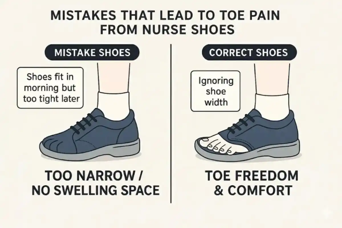 mistakes leading to toe pain from nurse shoes