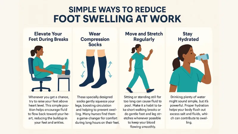 simple ways to reduce foot swelling while at work