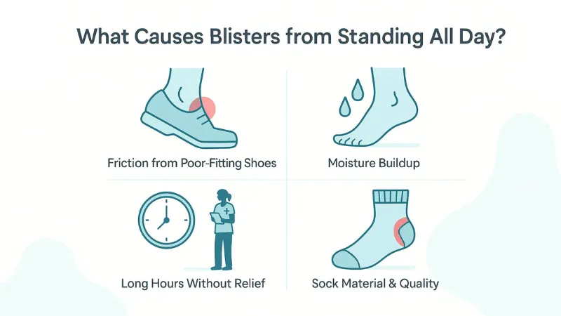 what causes blisters from standing all day