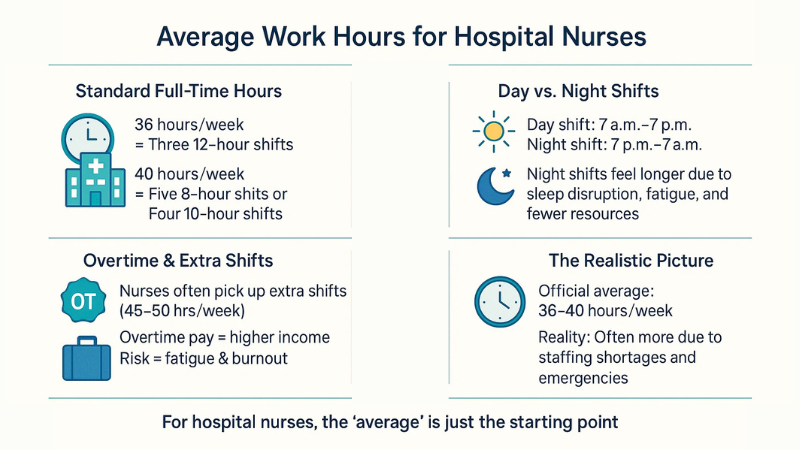 How Many Hours do Nurses Work In a Week? Complete Explanation 4 average work hours for hospital nurses