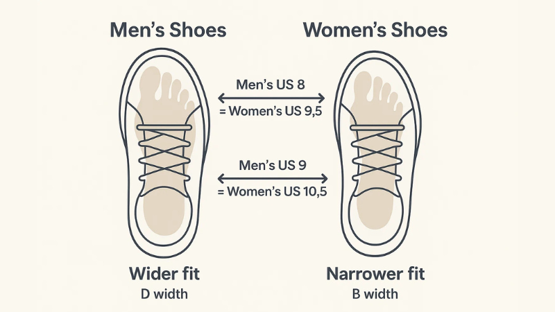 difference between men's and women's shoe sizes