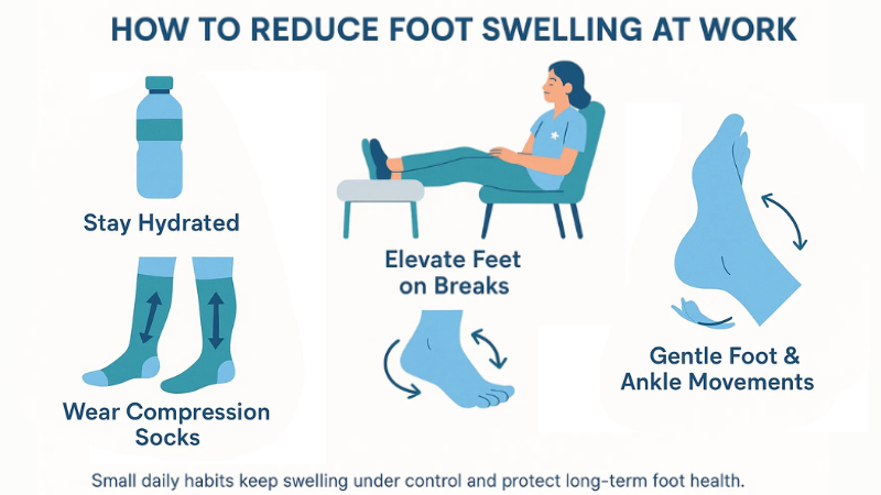 how to reduce foot swelling at work