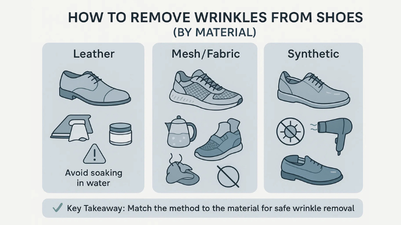 how to remove creases from shoes of different materials
