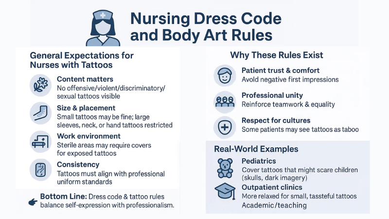 Can Nurses Have Tattoos? Policies & Professionalism Guide 3 nursing dress code and body art rules