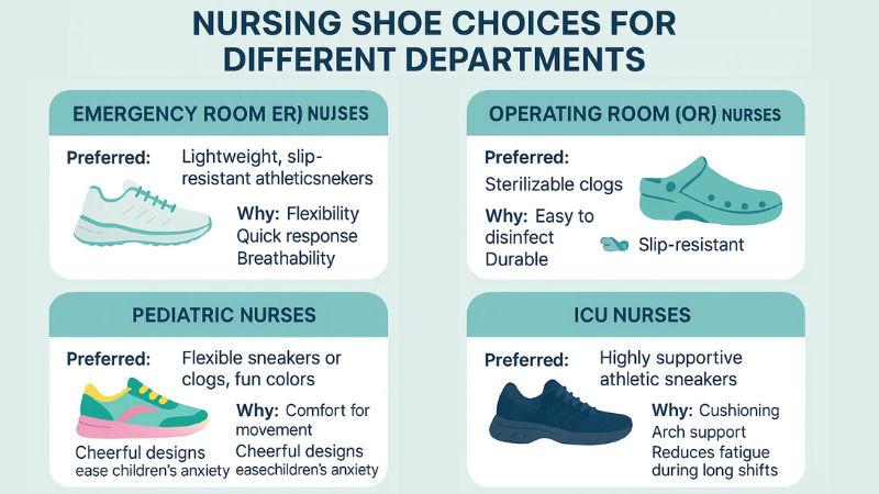 nursing shoe choices for different departments