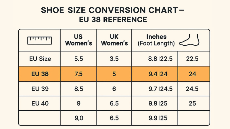 shoe size conversion chart eu 38 reference