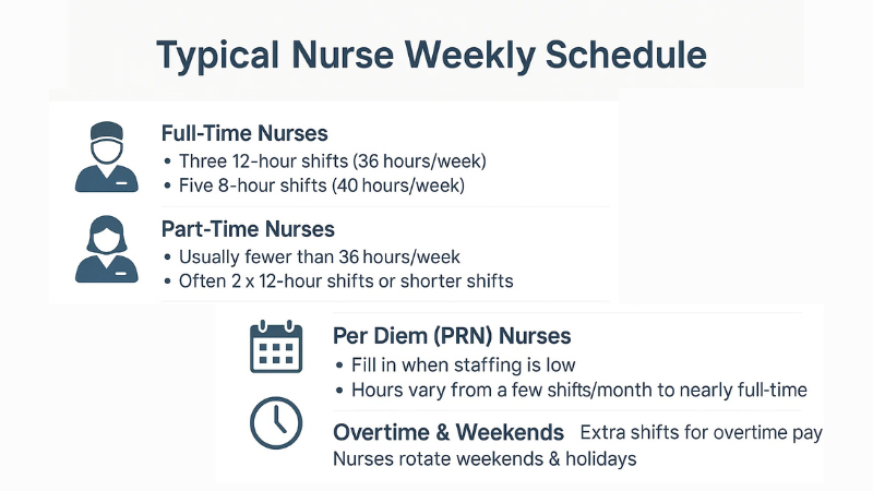 How Many Hours do Nurses Work In a Week? Complete Explanation 1 typical nurse weekly schedule