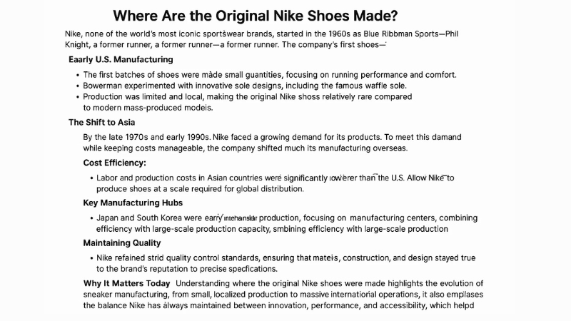 where are the original nike shoes made