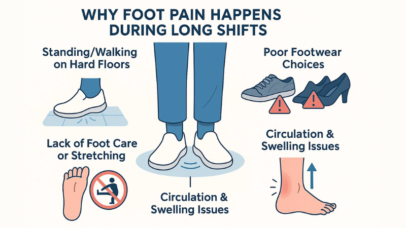 why foot pain happens during long shifts