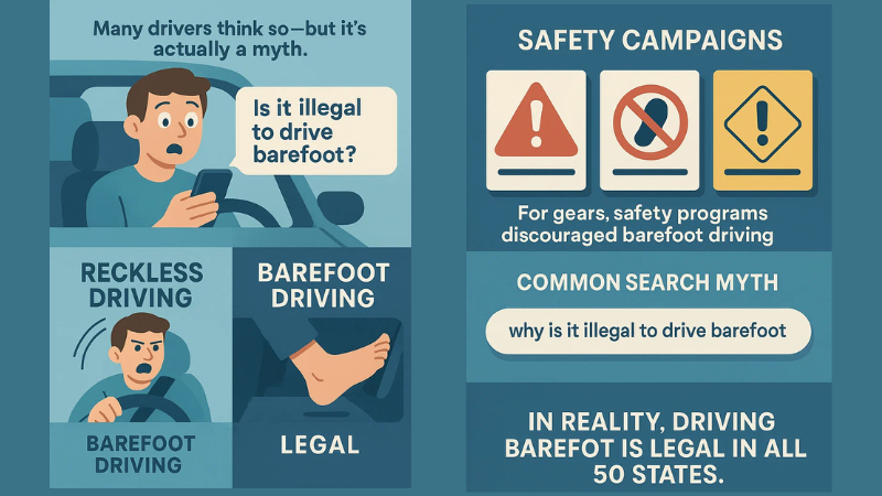 why do people think it's illegal to drive barefoot