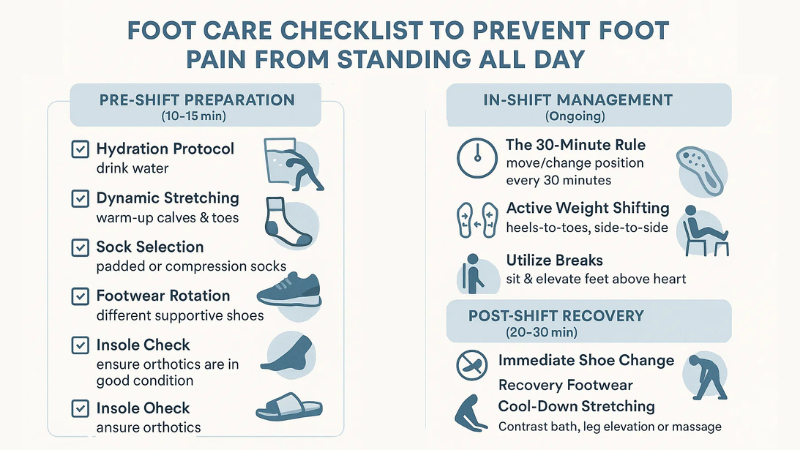 How to Prevent Foot Pain from Standing All Day: 7 Expert Tips 2 Foot Care Checklist to Prevent Foot Pain from Standing All Day