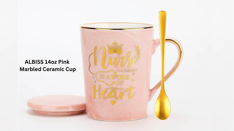 ALBISS 14oz Pink Marbled Ceramic Cup