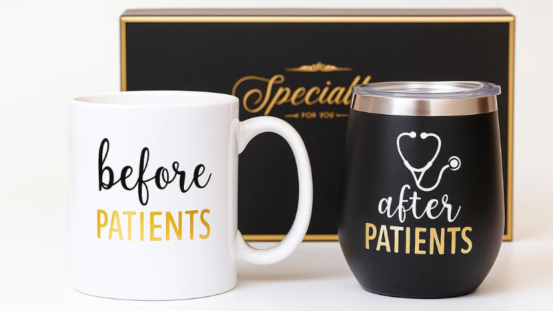 Gemwi 11 oz Coffee Mug and 18 oz Stemless Wine Glass